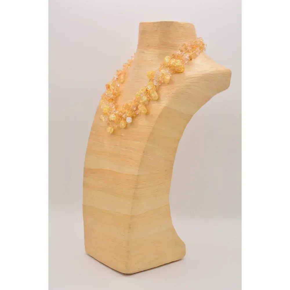 Cookie Lee Vintage Necklace Glass Beaded Yellow White Multi-Layered Chunky Bin3A